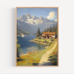 Lake Arrowhead Oil Painting, Lake Arrowhead Travel Poster or Canvas Print, Lake Arrowhead Wall Art Gift, California Oil Paint Style Lake Art