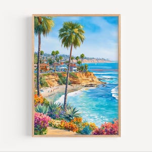 エンシニタス カリフォルニア 水彩画 プリント、エンシニタス ポスター