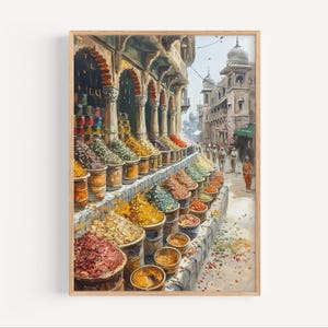 Lahore Spice Market Oil Painting, Lahore Poster or Canvas Print, Lahore Old City Wall Art Gift, Pakistan Bazar Street Market Oil Paint Style