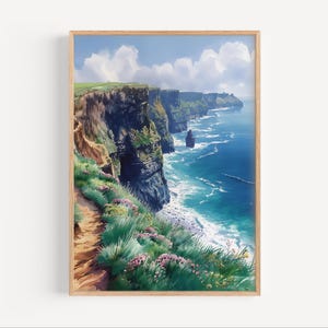 Cliffs of Moher Ireland Watercolor Painting, Republic of Ireland Poster Print or Canvas Irish Travel Artwork, Wall Art Gift, Irish Nature