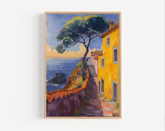 Funchal Portugal Pintura de acuarela, Isla de Madeira Portugal Cartel de viaje Impresión o lienzo Isla portuguesa Arte de la pared Regalo de recuerdo, Mar