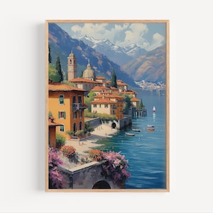 Lake Como Oil Painting, Italy Poster Print or Canvas Italy Travel Artwork Wall Art Lake Como Souvenir Gift Italian Oil Painting Mountains