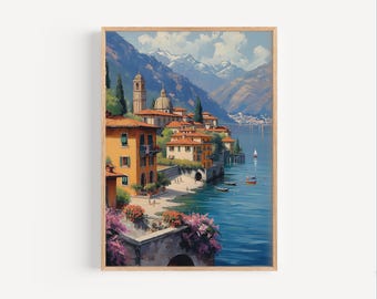 コモ湖の絵画、イタリアの風景画、油絵 13x16 - Etsy 日本