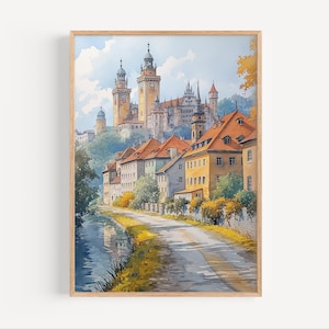 Augsburg Germany Watercolor Painting, Swabia Bavaria German Architecture Cityscape Travel Poster Print or Canvas Bavarian City Wall Art Gift