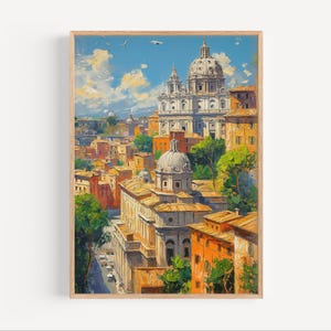 Rome Italy Cityscape Oil Painting, St. Peter&#39;s Basilica Travel Poster Print or Canvas Italian Artwork Wall Art Gift Rome Italy Souvenir Gift
