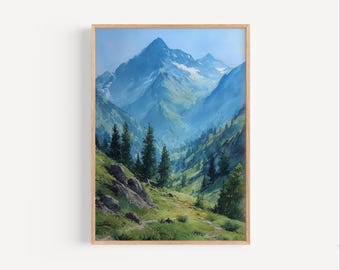 Zwitserse Alpen aquarel schilderij print, Zwitserse Alpen poster of canvas print, Alpine Zwitserland bergen kunst, Zwitserland reizen print
