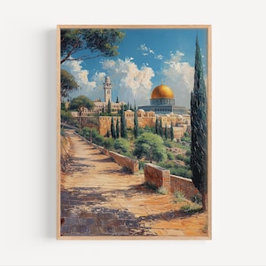 Jerusalem Oil Painting, Jerusalem Poster or Canvas Print, Jerusalem Wall Art Gift, Jerusalem Travel Art, Historical Gift Oil Paint Style Art