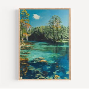 Apopka Florida Rock Springs Oil Painting, Florida Crystal Clear Spring Travel Poster Print or Canvas, Wall Art Gift FL America USA Souvenir