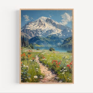Mount Saint Helens Oil Painting Washington State Volcano Mount St. Helens Nature Poster Print or Canvas Travel USA Lush Alpine Lake Wall Art