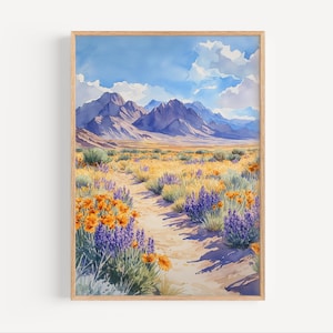 Nevada Watercolor Painting, Nevada Poster or Canvas Print, Nevada Travel Art, Nevada Desert Painting, Nevada Desert Wildflowers Print Floral