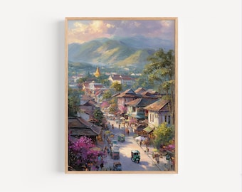 Chiang Mai Thailand Oil Painting Print, Chiang Mai Poster or Canvas Print, Chiang Mai Oil Paint Style Print, South East Asia Travel Art
