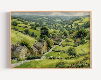 コッツウォルズ水車小屋の水彩画：素朴なイギリスの田園風景 - Etsy 日本