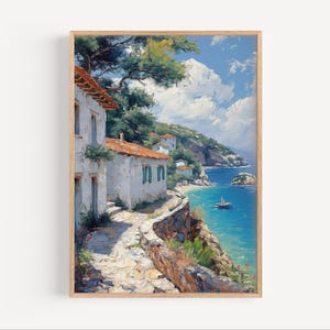 Skiathos Oil Painting, Skiathos Greece Poster or Canvas Print, Skiathos Wall Art Gift, Mediterranean Sea Greek Island Print, Oil Paint Style