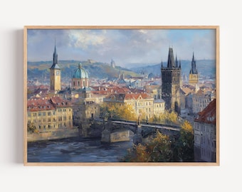 Prague Landscape Oil Painting, Prague Poster Print or Canvas, Prague Czechia Wall Decor, Czech Republic Wall Art, City of a Hundred Spires