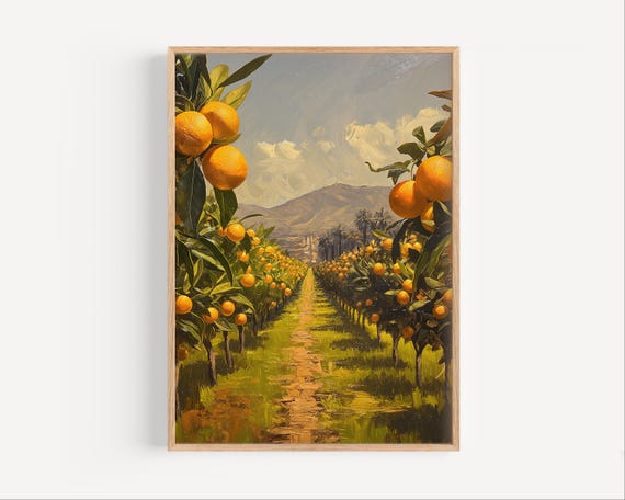 Orange Grove in Florida Oil Painting, Old Florida Retro US Travel