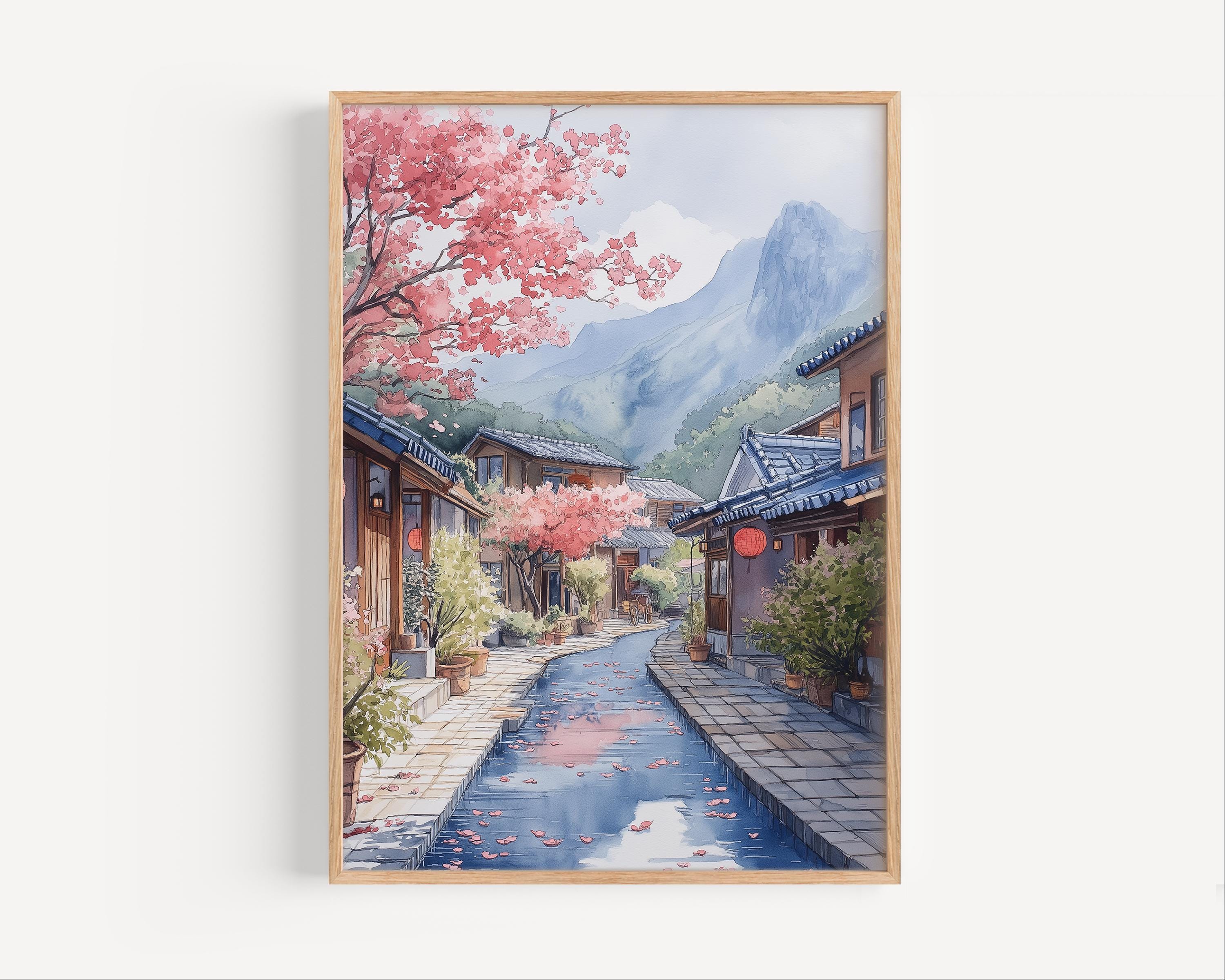 Okinawa Cherry Blossoms Watercolor Painting, Okinawa Poster or