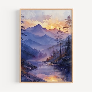 Great Smoky Mountains Sunset Watercolor Painting, Tennessee Mountains Poster Print or Canvas Travel Artwork, Carolina Wall Art Gift, Nature