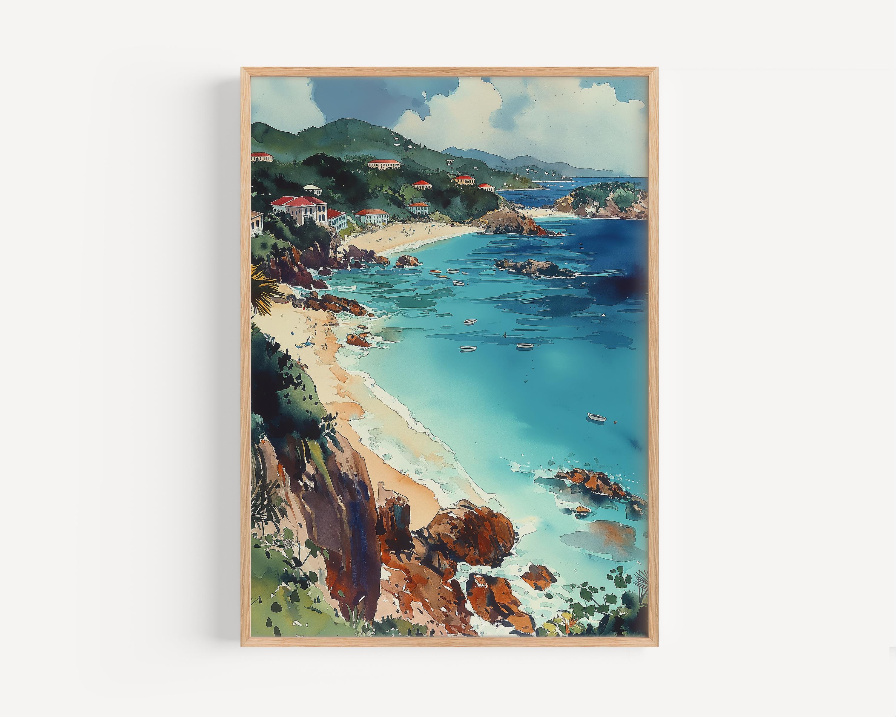 British Virgin Islands Watercolor Painting Print, Poster or Canvas