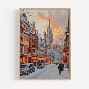 Frankfurt Germany Winter Oil Painting, Frankfurt am Main German Cityscape Travel Poster Print or Canvas, Hesse Wall Art Gift Oil Paint Style