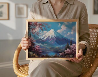 Mount Fuji Landscape Oil Painting Print: Japanese Mountains Oil