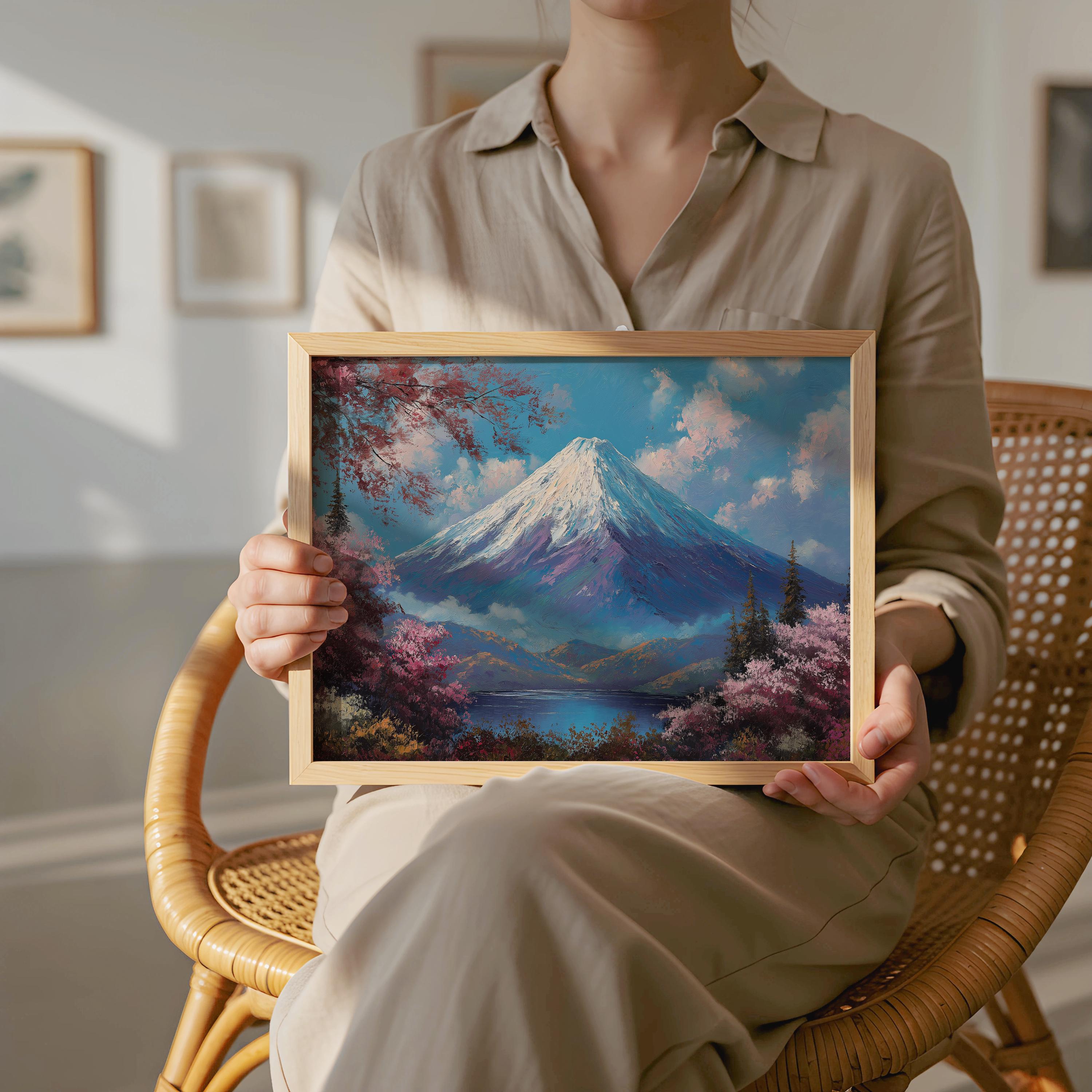 Mount Fuji Landscape Oil Painting Print: Japanese Mountains Oil