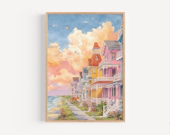 Stampa acquerello di Cape May, stampa poster o tela di Cape May, acquerello di Cape May, New Jersey, stampa della costa di Cape May