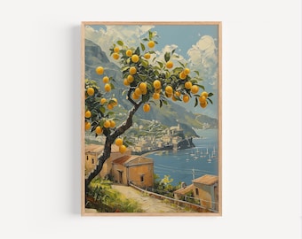 Sorrento Italy Lemon Tree Oil Painting, Amalfi Coast Lemon Tree Painting Travel Poster Print or Canvas Italian Wall Art Gift Oil Paint Style