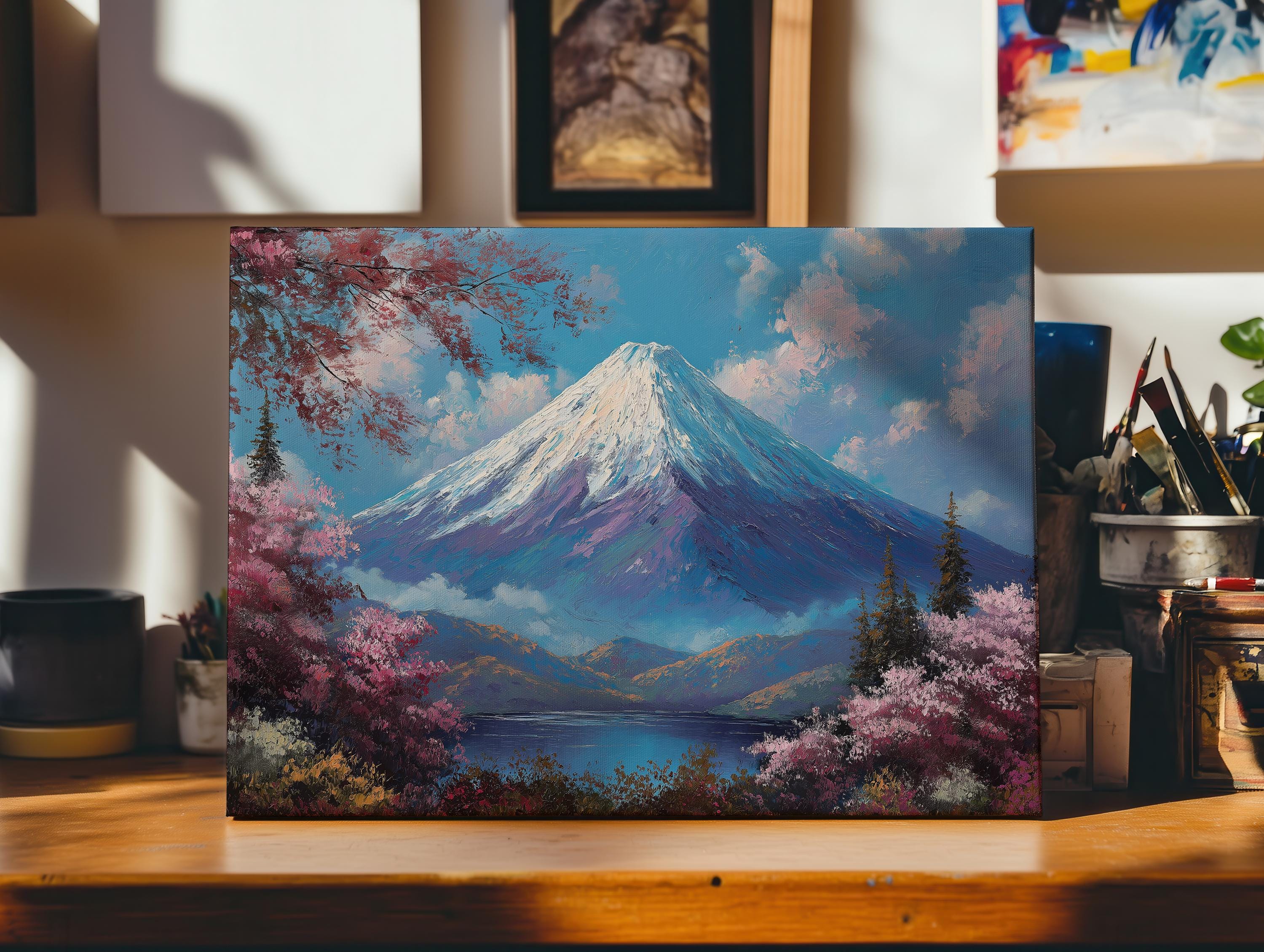 Mt.Fuji oil painting 富士山の絵　油絵　JAPAN Mount Fuji Landscape Oil Painting Print: Japanese Mountains Oil