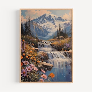 Mount Rainier Oil Painting, Washington State Wall Art Poster Print or Canvas, USA National Park, PNW Nature Artwork Home Decor Art Gift Idea