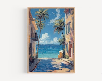 Key West Florida Oil Painting, Florida Keys Seaside Travel Poster Print or Canvas, American FL Wall Art Gift, USA Tropical Beach Souvenir