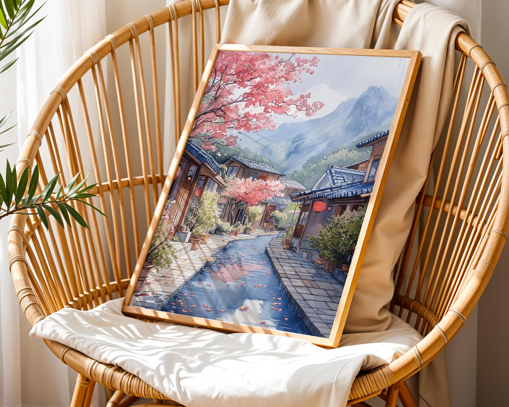 Okinawa Cherry Blossoms Watercolor Painting, Okinawa Poster or