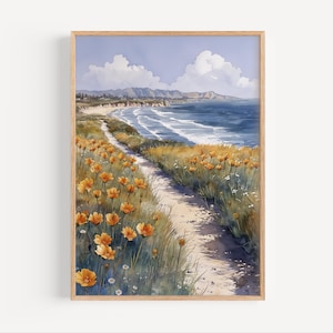 Pintura de acuarela de Torrey Pines Reserve, San Diego, California, póster de arte de pared, impresión o lienzo, obra de arte, acuarela, decoración de viajes, arte de Cali