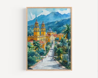San Salvador Watercolor Painting, El Salvador City Wall Art Poster Print or Canvas Central America Plantation Travel Decor Gift Detailed