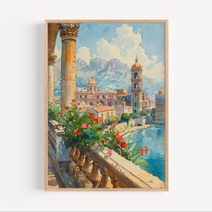 Palermo aquarel schilderij, Palermo Sicilië poster of canvasprint, Palermo muurkunst cadeau, Palermo poster print, Palermo Italië reisprint