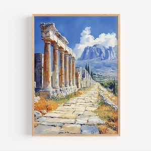 Sparta Greece Watercolor Painting, Sparta Travel Poster or Canvas Print, Ancient Greece Print, Sparti Greece Wall Art Gift, Greek Ruins Art