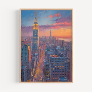 New York City Pastel Oil Painting Giclée Print, Empire State Building NYC City Street Wall Art Poster or Canvas Cityscape Travel Decor Gift