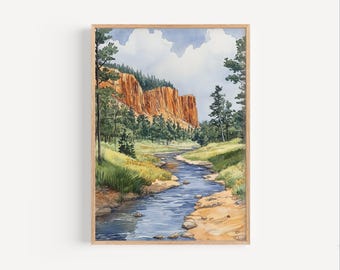 Spearfish Canyon Watercolor Painting, Spearfish Canyon Poster Print or Canvas, Spearfish Canyon Wall Art Gift, Spearfish Canyon Travel Print