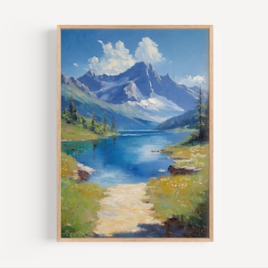 Glacier National Park Montana Oil Painting, Montana Mountains Poster or Canvas Print, Glacier National Park Wall Art Gift, Oil Paint Style