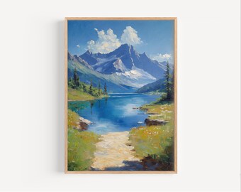 野の花のキャンバス、ヴィンテージの山のアートプリント、モンタナの