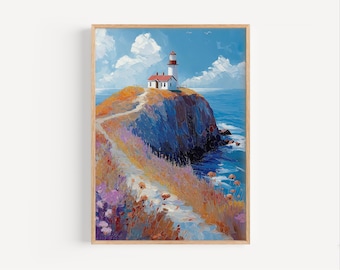 Point Reyes Oil Painting, Point Reyes Travel Poster or Canvas Print, Point Reyes California Wall Art Gift, Oil Paint Style Maritime Decor