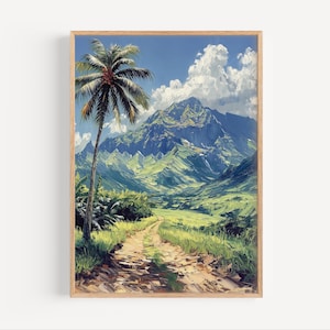 Koʻolau Mountain Range Oahu Hawaii Oil Painting, Hawaii Wall Art Poster or Canvas Print Hawaiian Mountains Travel Oil Paint Style Print Gift