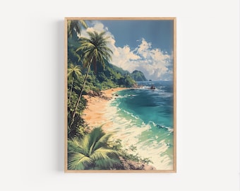 Manuel Antonio National Park Costa Rica Oil Painting, Central America Park Wall Art Poster or Canvas Print Oil Paint Style Beach Travel Gift