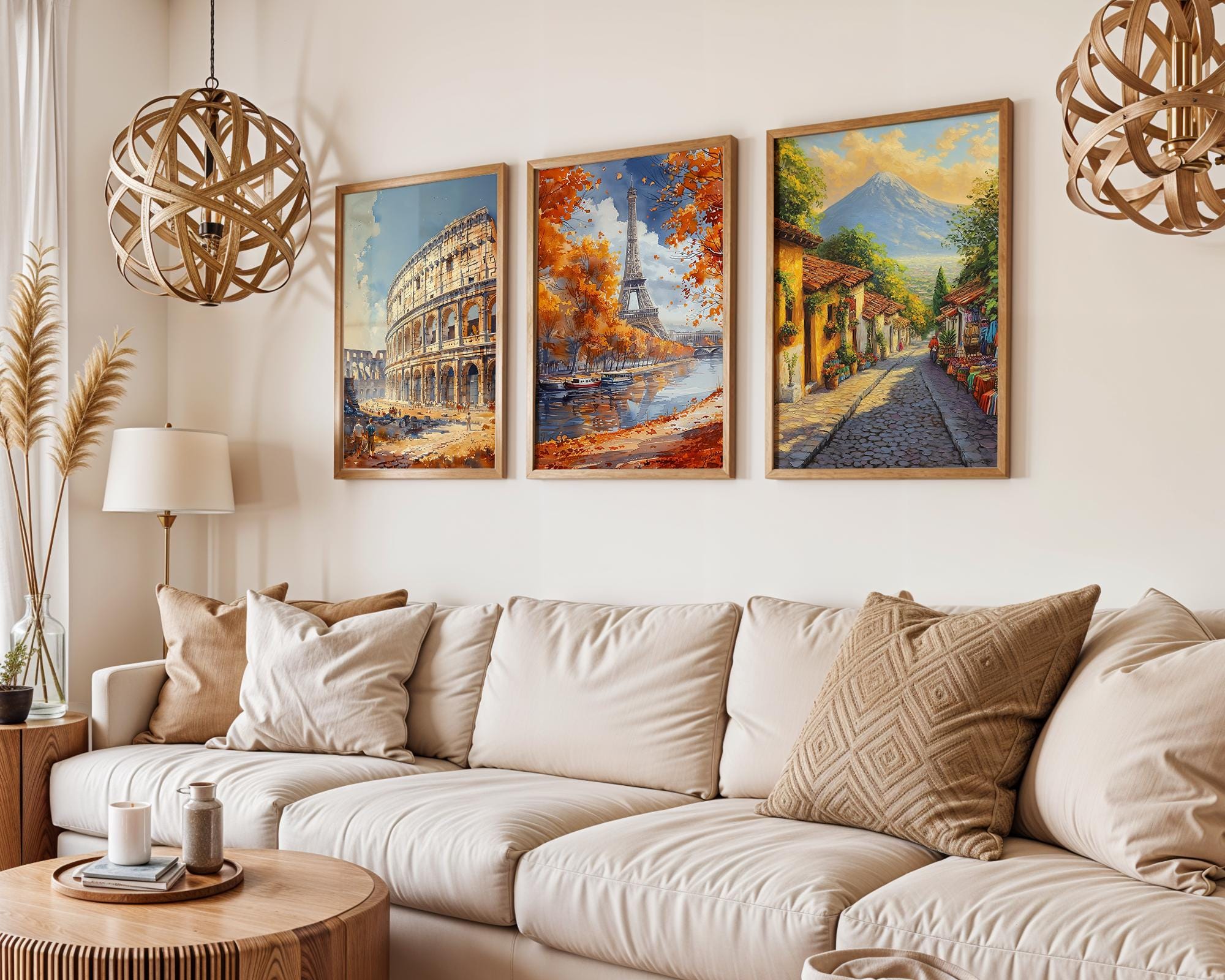 Guatemala Central America Oil Painting, Lush Mountain Volcano