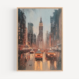 New York City Muted Oil Painting, Empire State Building New York Travel Poster or Canvas Print, Oil Paint Style NYC Wall Art Gift, America