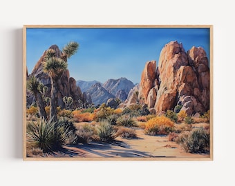 Joshua Tree Landscape Watercolor Painting Giclée Print, California National Park Poster or Canvas Artwork, Desert National Park Wall Art