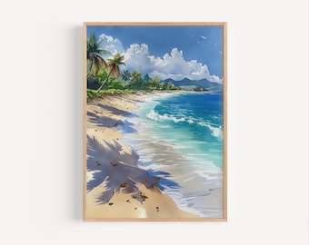 Pintura de acuarela de la playa de Punta Cana, República Dominicana, póster de viaje a una isla caribeña, impresión o lienzo, arte de pared, regalo, recuerdo tropical DOMR