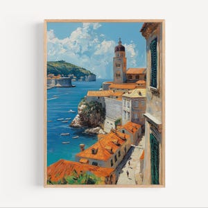 Dubrovnik Croatia Oil Painting, Wall Art Poster Print or Canvas, Croatian Artwork Europe Travel Oil Paint Style Home Decor Art Gift Souvenir