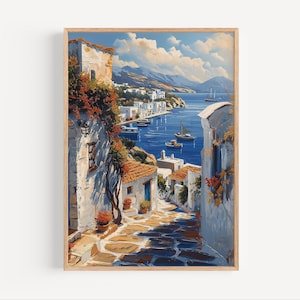 Paros Greece Oil Painting Greek Island Travel Poster Print or Canvas Wall Art Gift Aegean Sea Greek Europe Oil Paint Style Mediterranean Sea