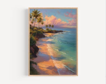 Wailea Maui Beach Ölgemälde Druck, Wailea Beach Wand Kunst Poster oder Leinwand Druck, Maui Reise Ölfarbe Stil Geschenk, Hawaii Malerei Druck