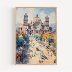 Mexico City Watercolor Painting, Wall Art Poster Print or Canvas Mexican Palacio de Bellas Artes Urban Palace Of Fine Arts Latin Travel Gift
